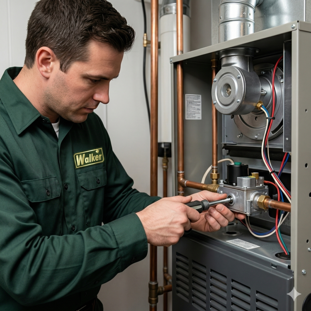 Tech fixing a furnace